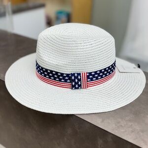White Fedora Sun hat With American Flag Band